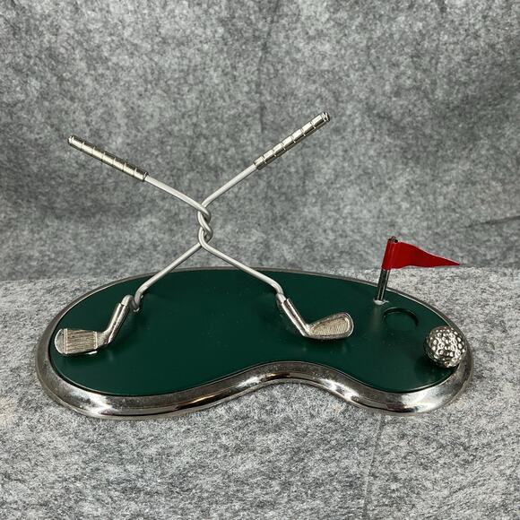 Golf Putting Green Business Card Holder Paper Weight Pin Flag Ball Clubs 785 - Picture 2 of 7